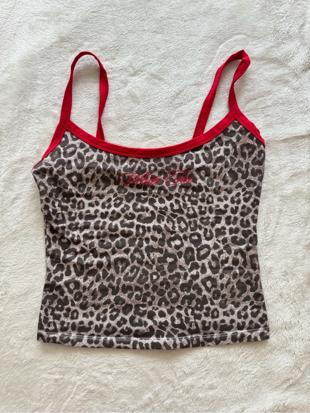 White Fox Boutique Leopard Print Cami with Red Trim